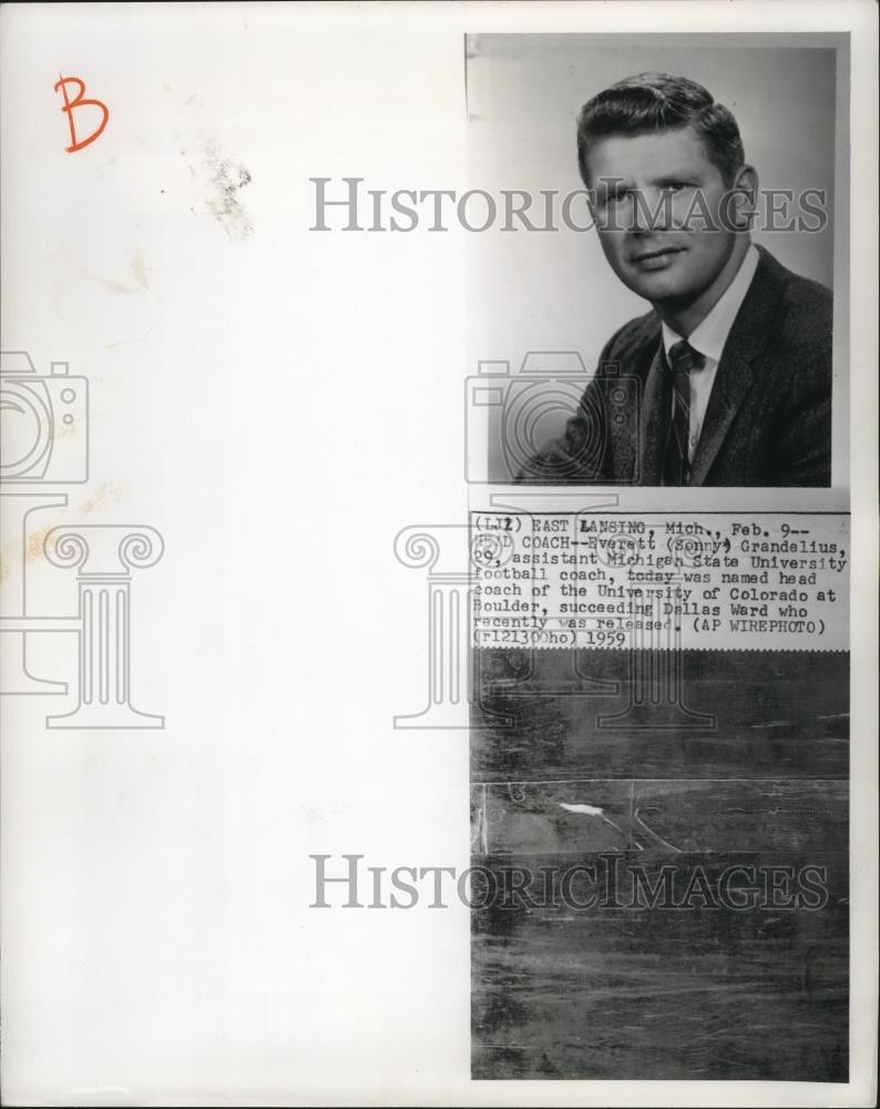 1959 Press Photo Everett (Sonny) Grandelius football coach - cvb76803 - Historic Images