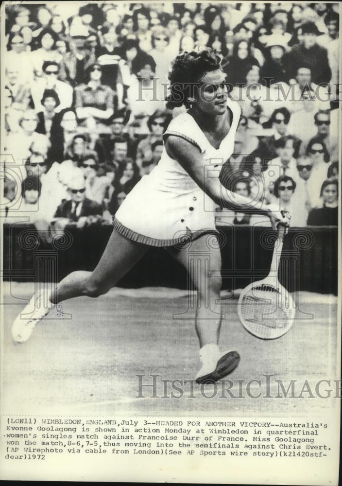 1972 Press Photo Australia&#39;s Evonne Goolagong at Wimbledon in quarterfinals - Historic Images