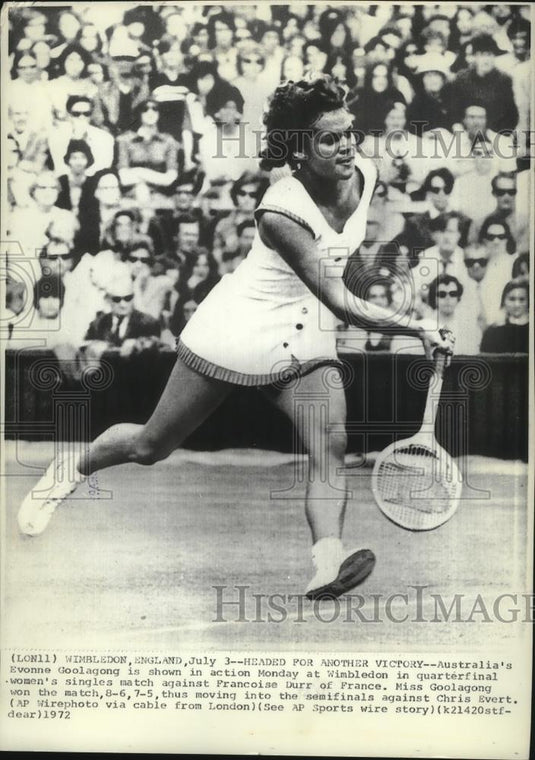 1972 Press Photo Australia's Evonne Goolagong at Wimbledon in quarterfinals - Historic Images