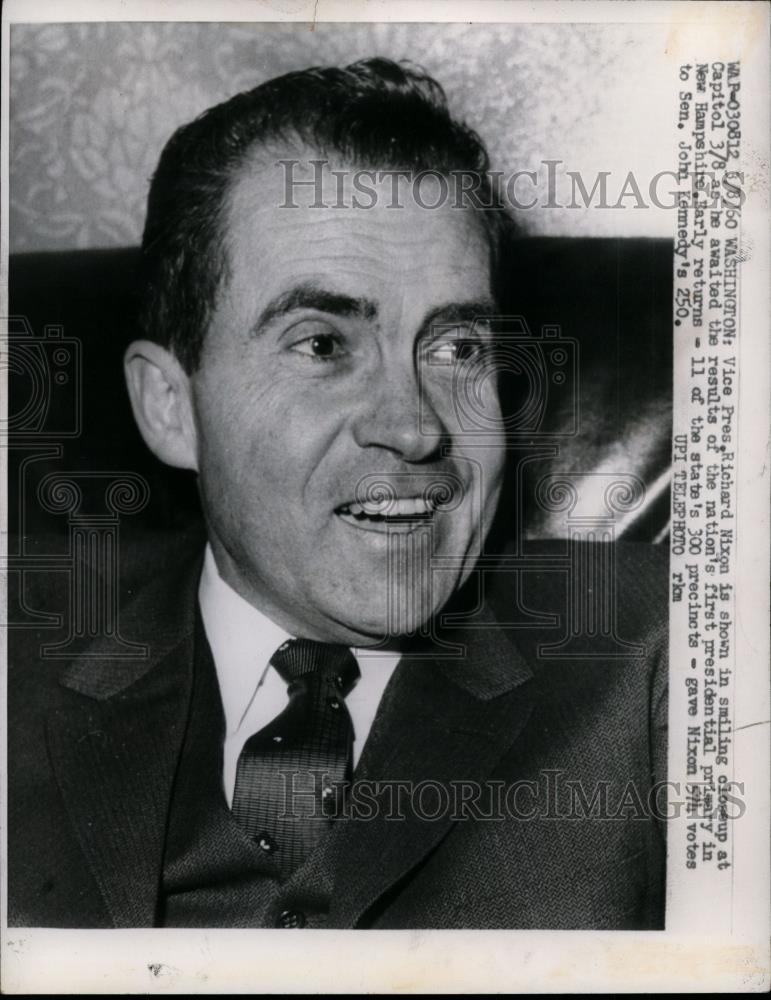 1960 Press Photo Richard Nixon Awaits Presidential Primary Results, Washington - Historic Images