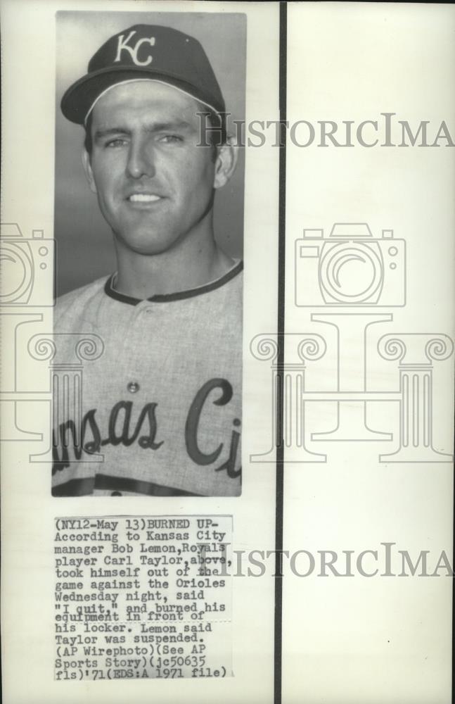 1971 Press Photo Kansas City Royals player Carl Taylor - cvb77305 - Historic Images