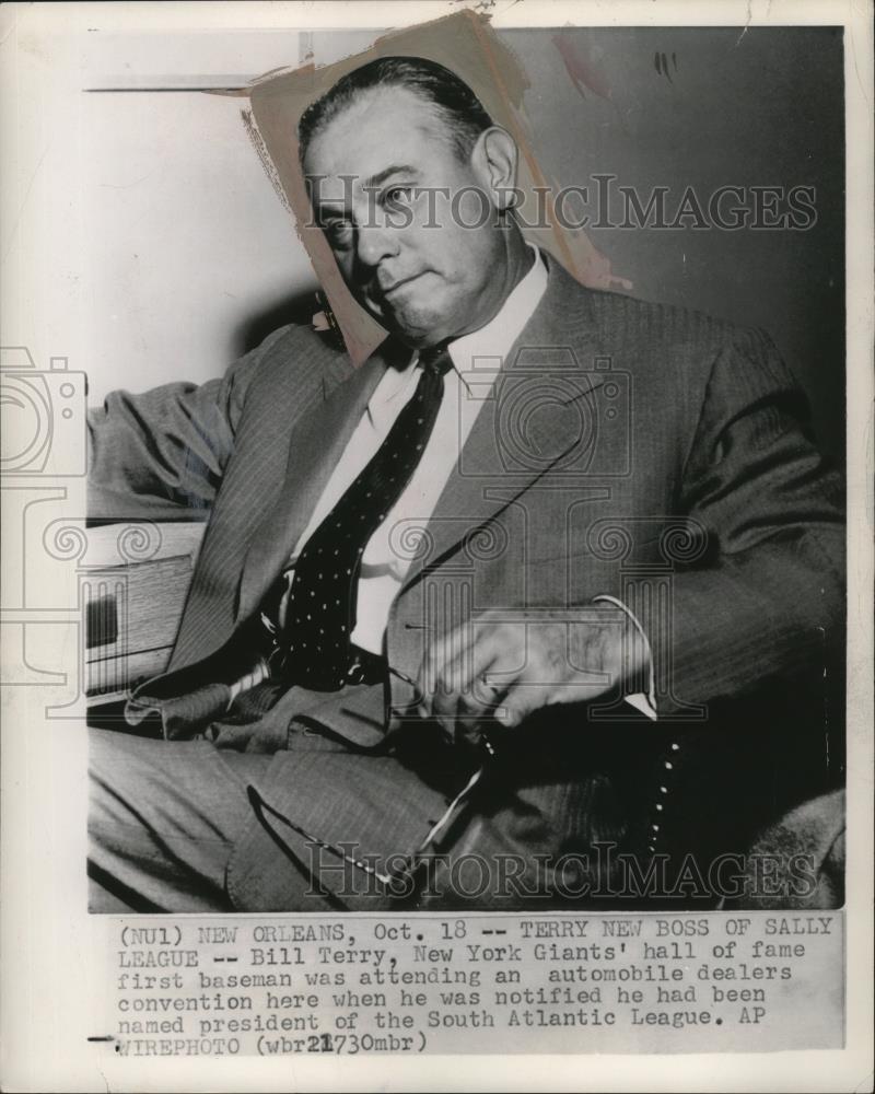 1954 Press Photo Bill Terry, president of the South Atlantic League - cvb77329 - Historic Images