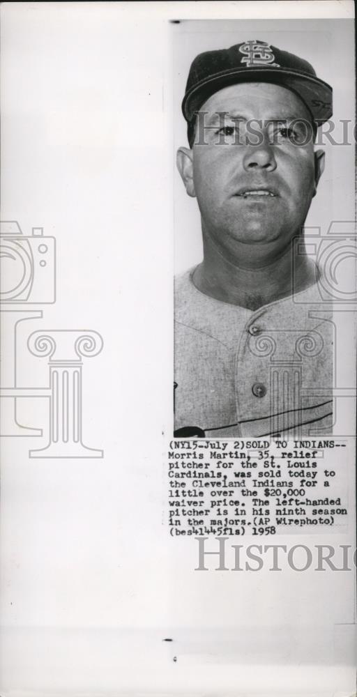 1958 Press Photo Lefthanded pitcher Morris Martin to play with Cleveland Indians - Historic Images
