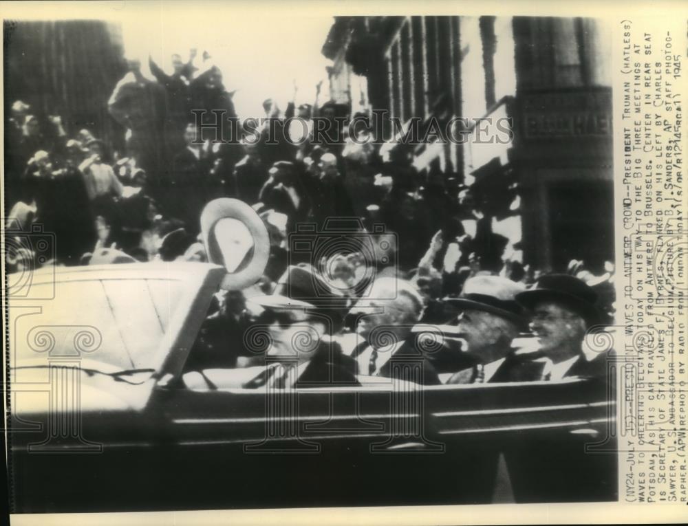 1945 Wire Photo Pres Harry S Truman en route to Big Three Meeting at Potsdam - Historic Images