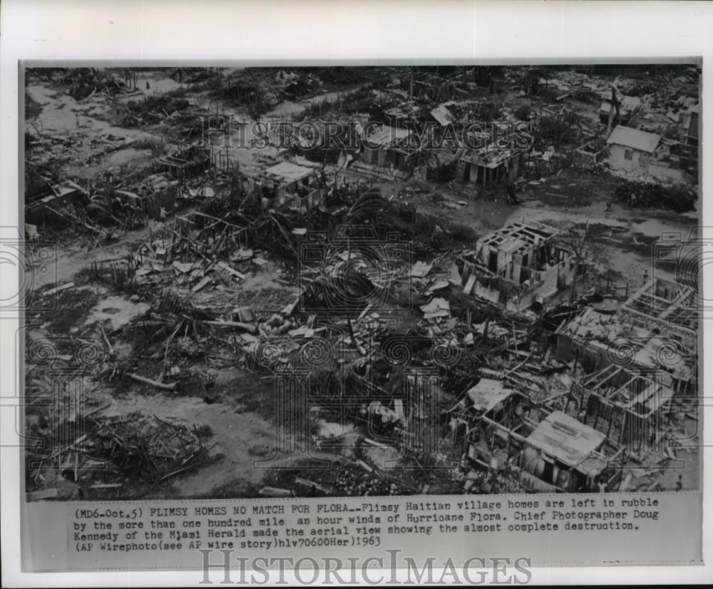 1963 Wire Photo Haitian Village in ruins after Hurricane Flora ravage through - Historic Images