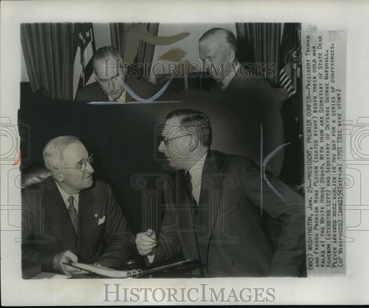 1951 Wire Photo Pres. Truman & French Premier Rene Pleven begin cold war talks - Historic Images