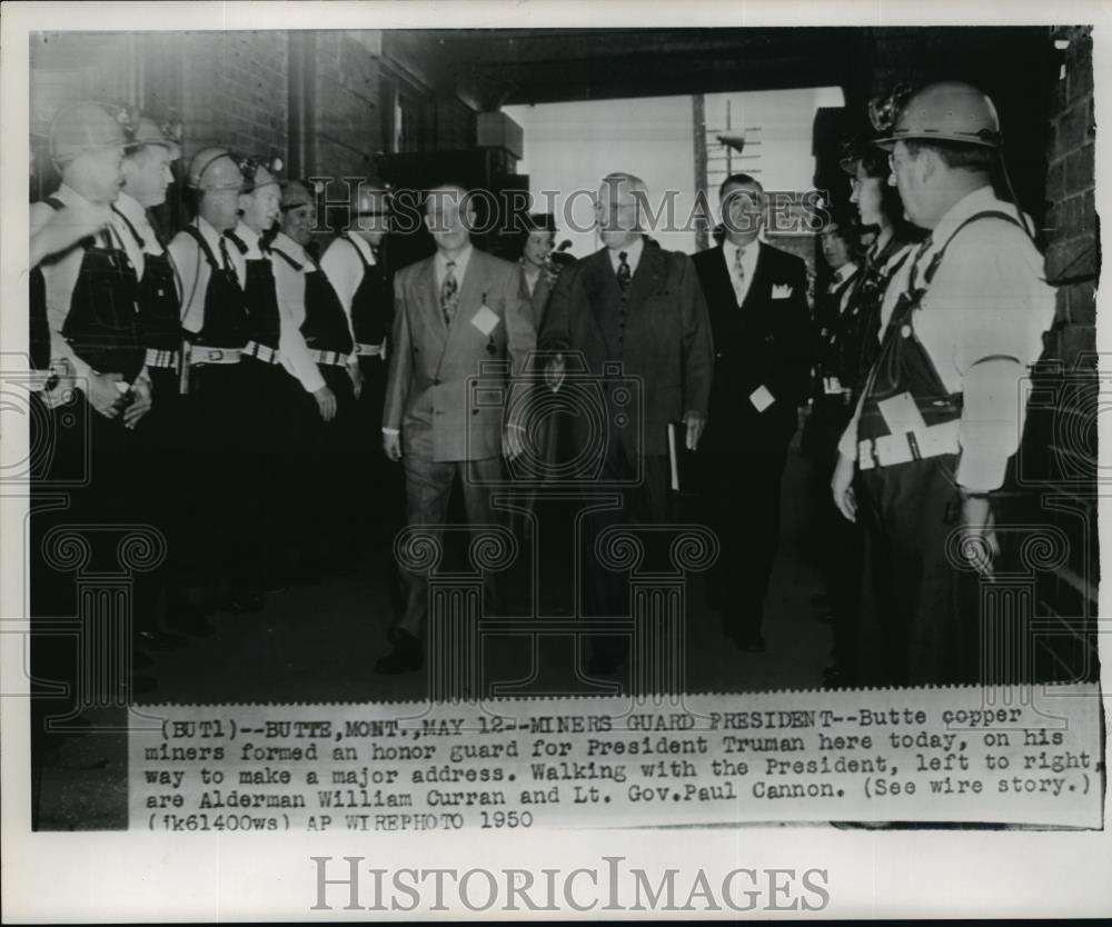 1950 Wire Photo Copper Miners stand guard for President Truman as he passes by - Historic Images