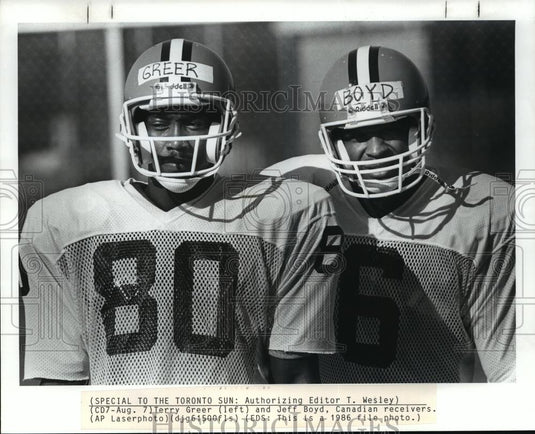 1986 Wire Photo Terry Greer & Jeff Boyd, Canadian receivers - cvw25955 - Historic Images