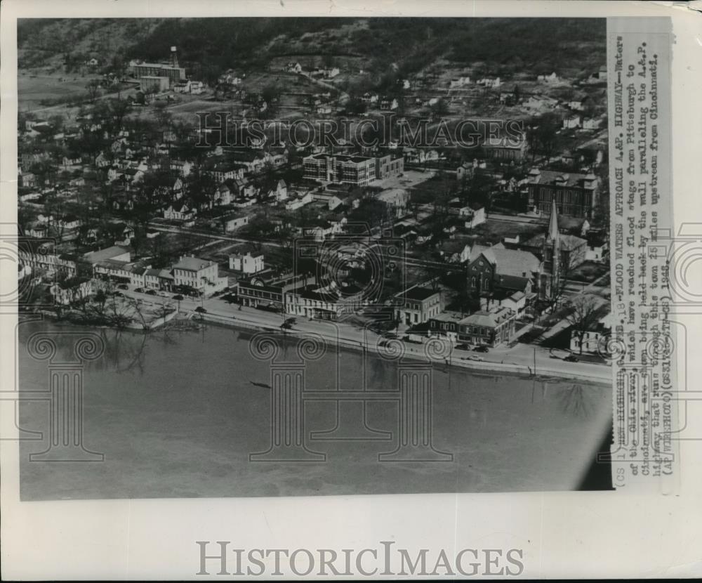 1948 Wire Photo Ohio river waters reached flood stage from Pittsburgh - Historic Images