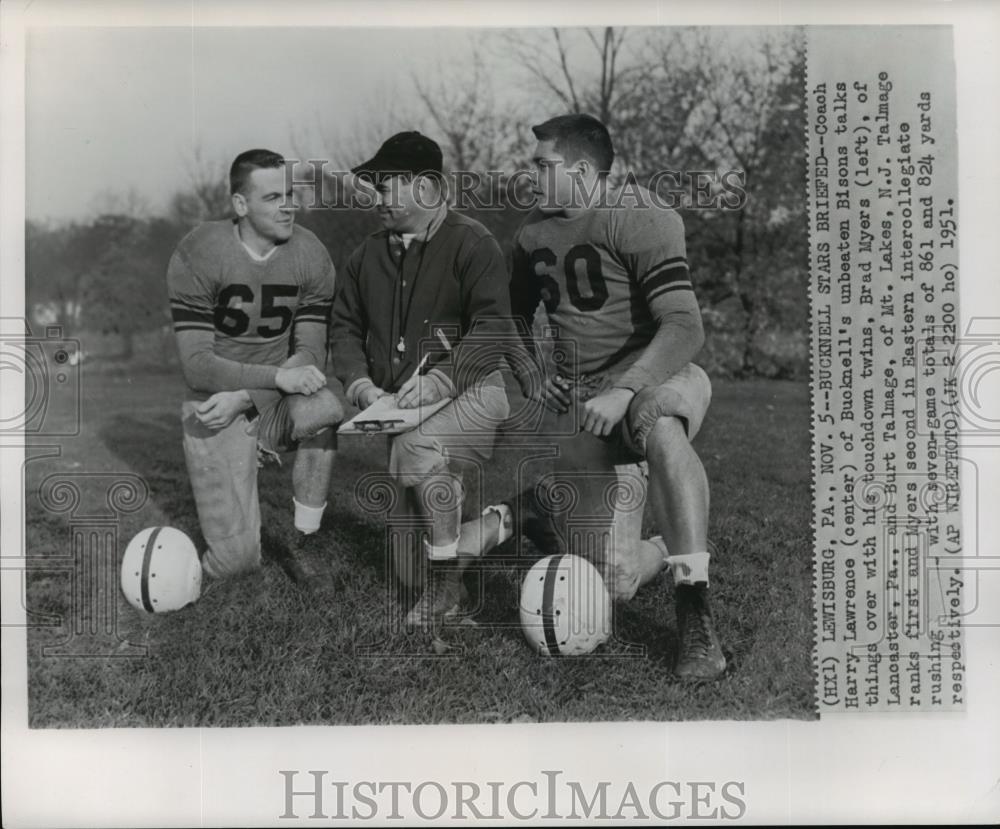 1951 Wire Photo Coach Harry Lawrence of Bucknell&#39;s Bisons w/ Brad Myers - Historic Images