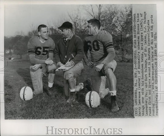 1951 Wire Photo Coach Harry Lawrence of Bucknell's Bisons w/ Brad Myers - Historic Images