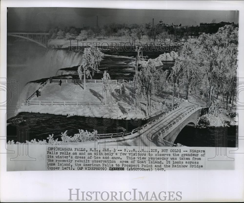 1957 Wire Photo Niagara Falls rebuilt observation area of Goat Island - Historic Images