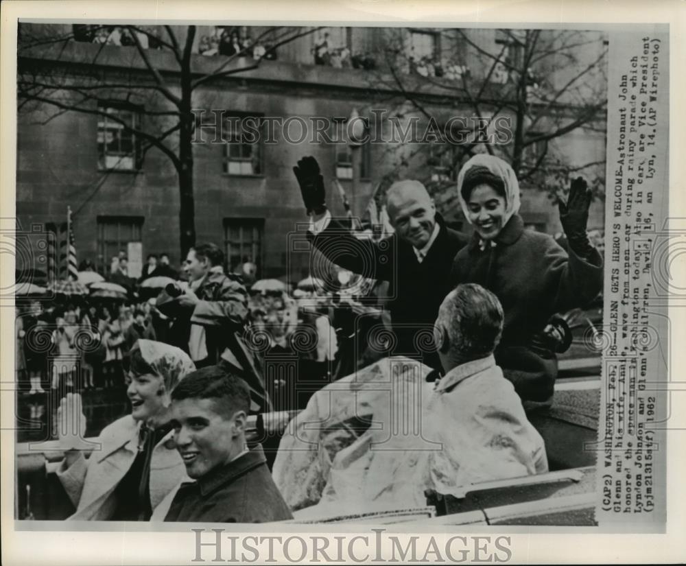 1962 Wire Photo Astronaut John Glenn with Family in Parade with VP L. Johnson - Historic Images