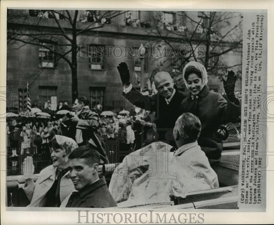 1962 Wire Photo Astronaut John Glenn with Family in Parade with VP L. Johnson - Historic Images