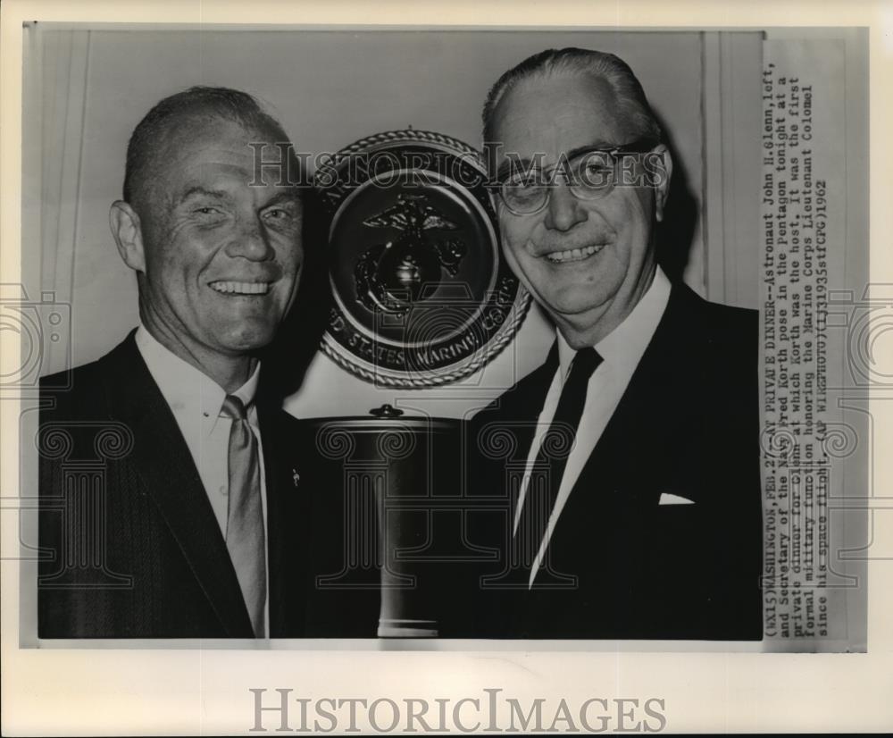 1962 Wire Photo Astronaut John H. Glenn and Fred Korth at the Pentagon - Historic Images