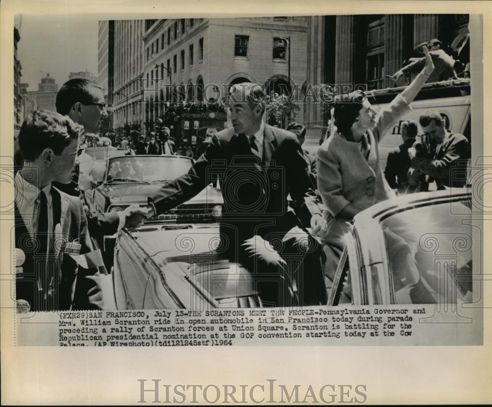 1964 Wire Photo Pennsylvania Governor and Mrs William Scranton in San Francisco - Historic Images