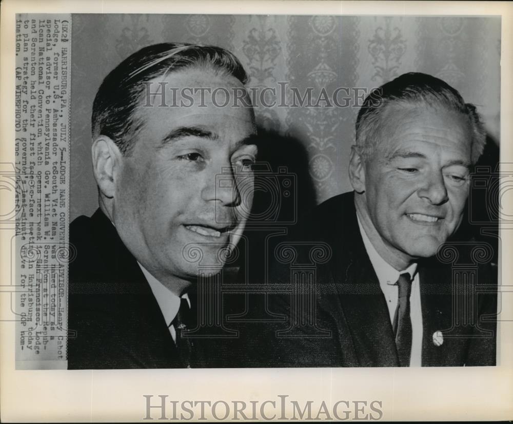 1964 Wire Photo Henry Cabot Lodge and Pennsylvania Gov. William Scranton - Historic Images