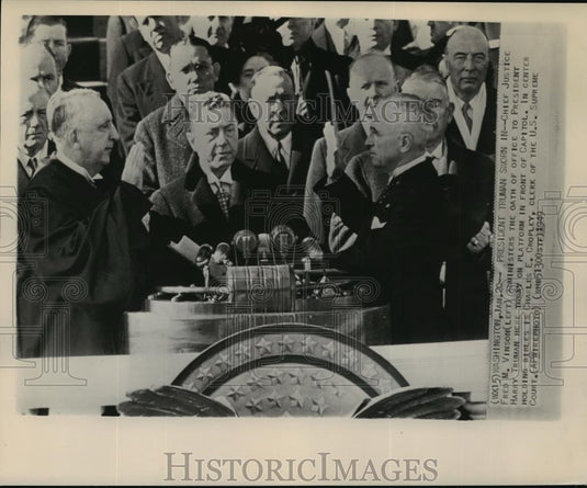 1949 Wire Photo Chief Justice Fred Vinson administers Pres. Truman's oath - Historic Images