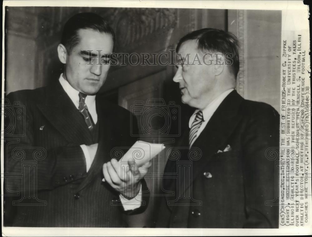 1938 Wire Photo Robert C Zuppke talks football schedule with Wendell S. Wilson - Historic Images