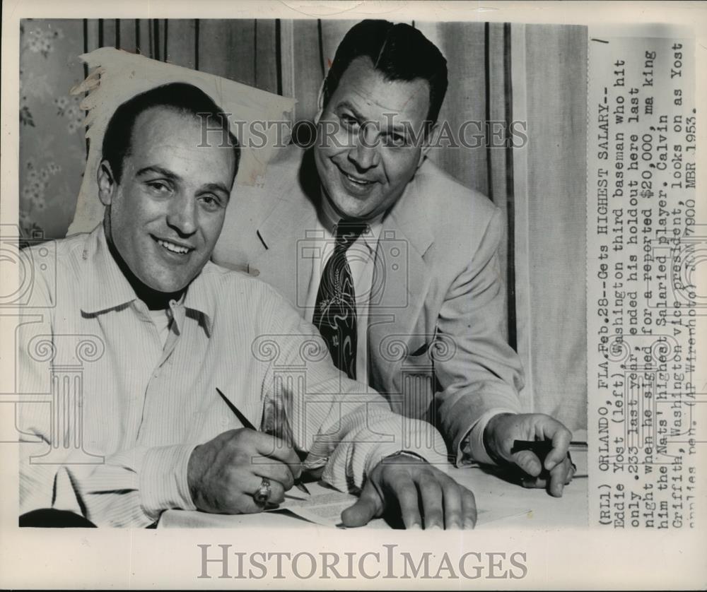 1956 Wire Photo- Baseball-Eddie Yost, is the Nats&#39; highest salaried player. - Historic Images