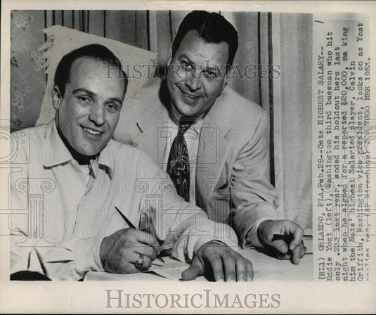 1956 Wire Photo- Baseball-Eddie Yost, is the Nats' highest salaried player. - Historic Images