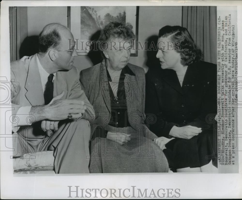 1950 Wire Photo Mrs Eleanor Roosevelt talks to son James Roosevelt - cvw26259 - Historic Images