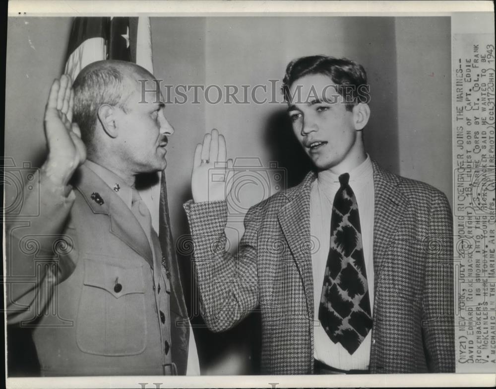 1943 Wire Photo David Edward Rickenbacker, sworn into the U.S. Marine Corps - Historic Images