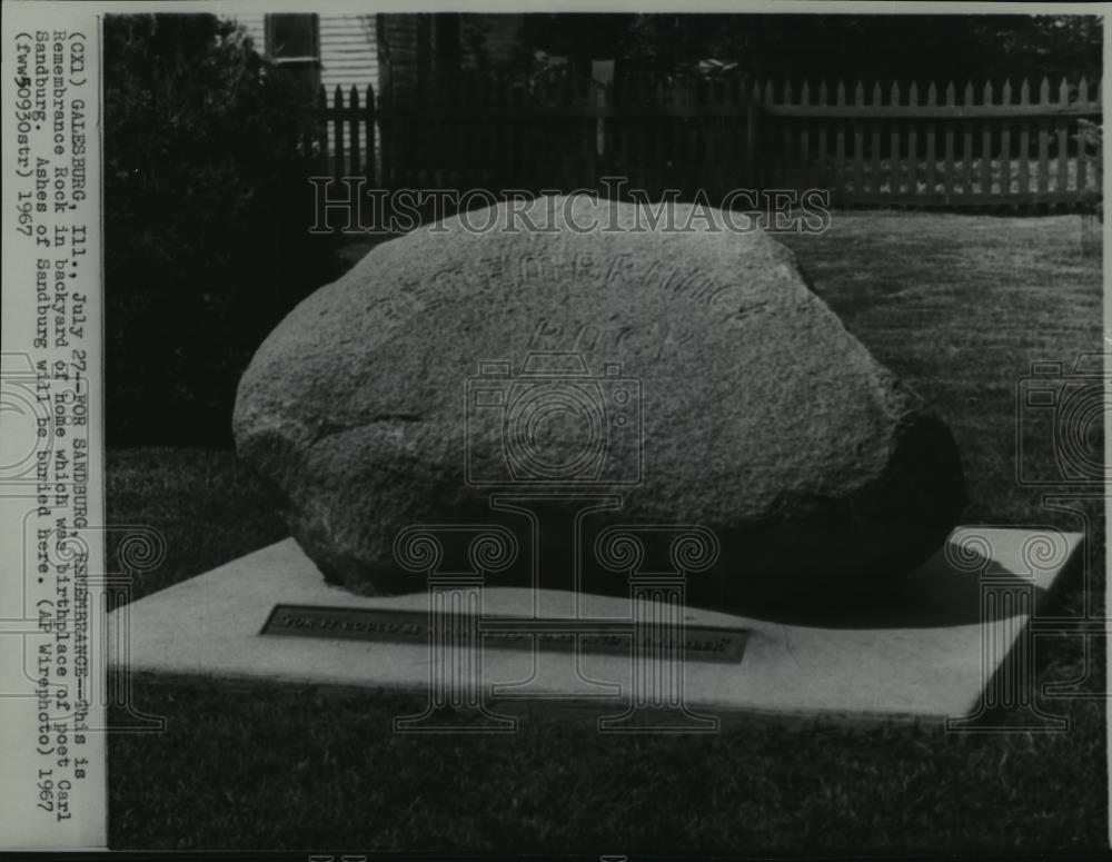 1967 Wire Photo Remembrance Rock in Backyard Home of Poet Carl Sandburg - Historic Images