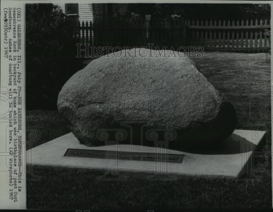 1967 Wire Photo Remembrance Rock in Backyard Home of Poet Carl Sandburg - Historic Images
