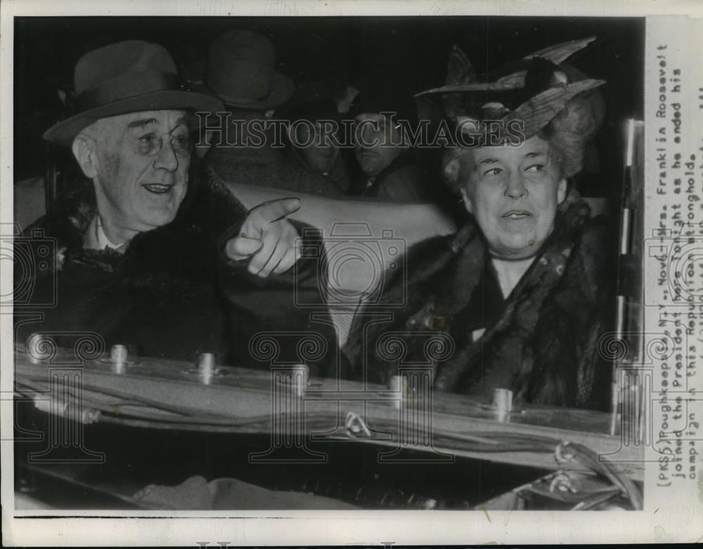 1949 Wire Photo Pres &amp; Mrs Franklin D Roosevelt campaigning in Poughkeepsie, NY - Historic Images