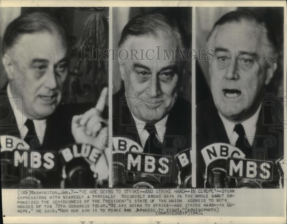 1943 Wire Photo Franklin Roosevelt, State of the Union Address - cvw26442 - Historic Images