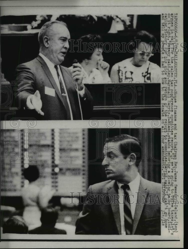 1969 Press Photo James Sweeny and Marshall Harris Argue for Sales Tax Report - Historic Images