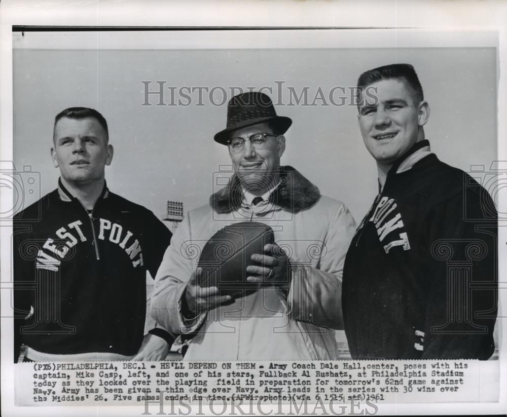 1961 Wire Photo Army Coach and Captain Stand with Star Player Al Rushatz - Historic Images