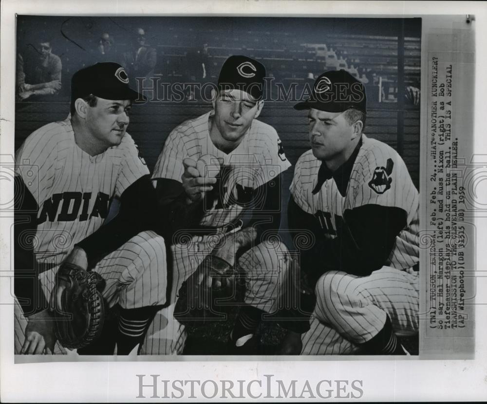 1959 Wire Photo Hal Naragon, Russ Nixon, and Bob Tiefenaur, Cleveland Indians - Historic Images