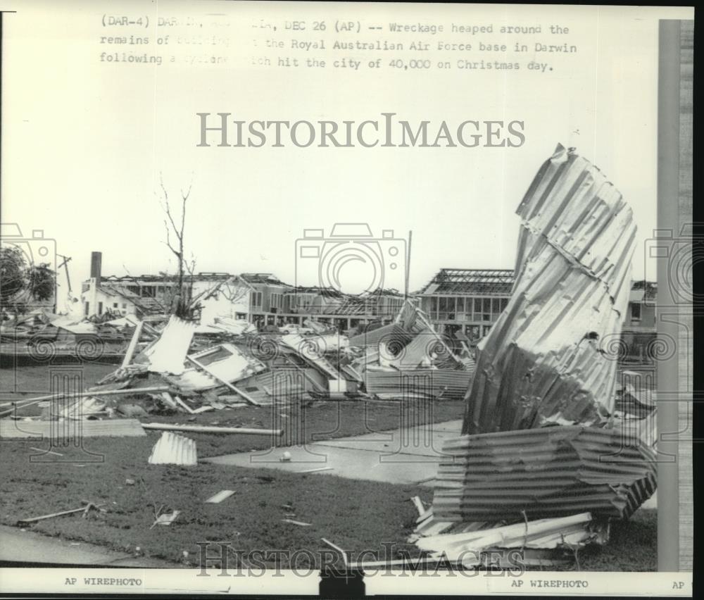 Wire Photo Debris remain after cyclone hit Darwin, Australia on a Christmas day - Historic Images