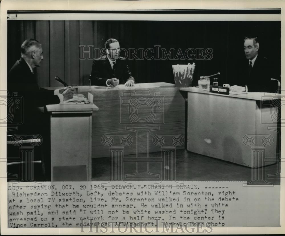 1965 Wire Photo Richardson Dilworth debates with William Scranton at local TV - Historic Images