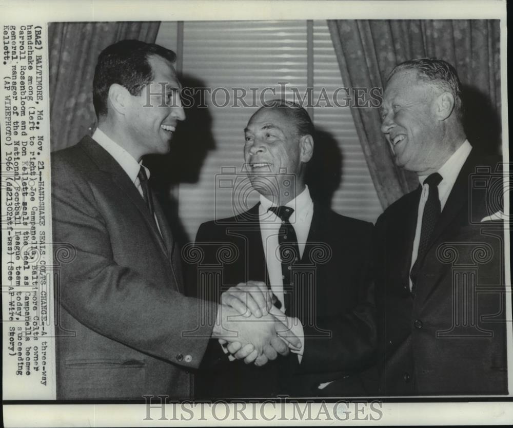 1966 Wire Photo Rosenbloom, Kellett, greets Joe Companella new Gen.Mgr of NFL, - Historic Images