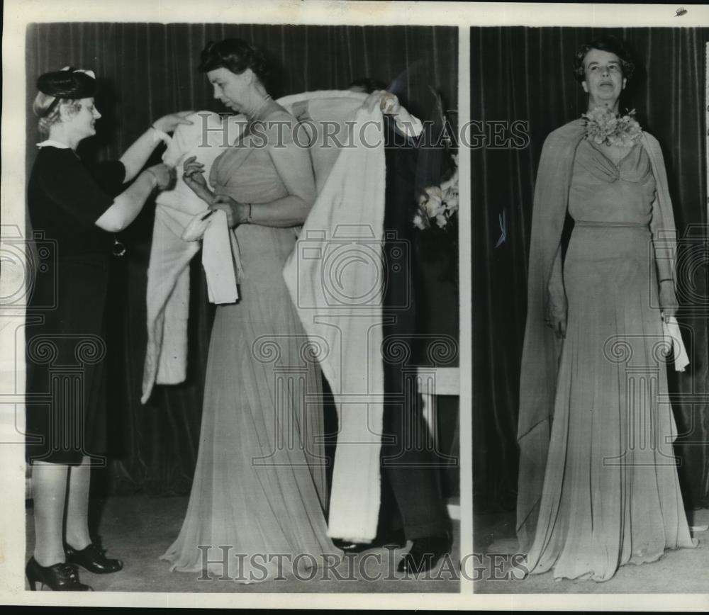 1939 Wire Photo Mrs. F. D. Roosevelt wears evening dress of mauve chiffon - Historic Images