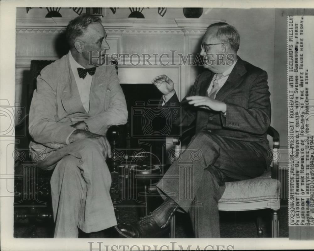 1944 Wire Photo Pres. Franklin D. Roosevelt &amp; Pres. Sveinn Bjornsson of Iceland - Historic Images