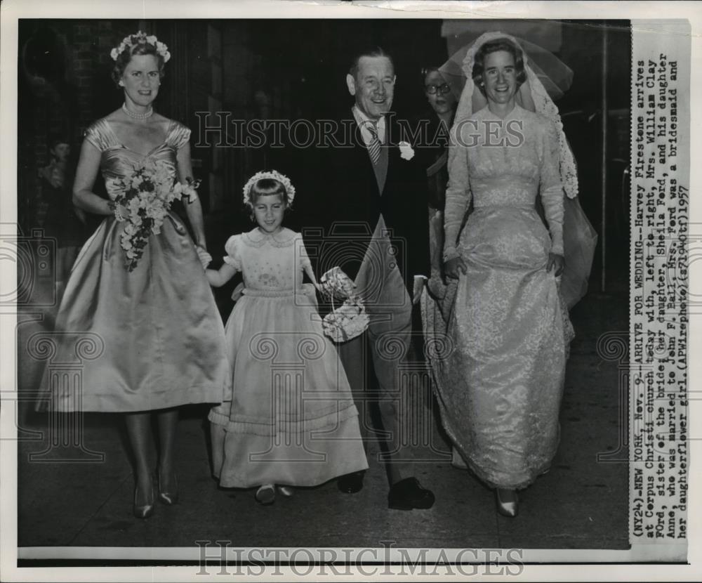 1957 Wire Photo Harvey Firestone arrives at Corpus Christi Church for wedding - Historic Images
