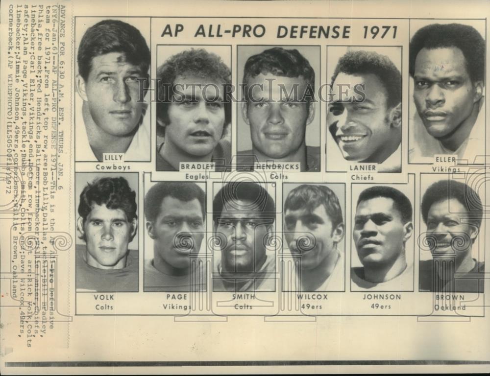 1972 Wire Photo Members of the AP All-Pro defense team for the year 1971 - Historic Images