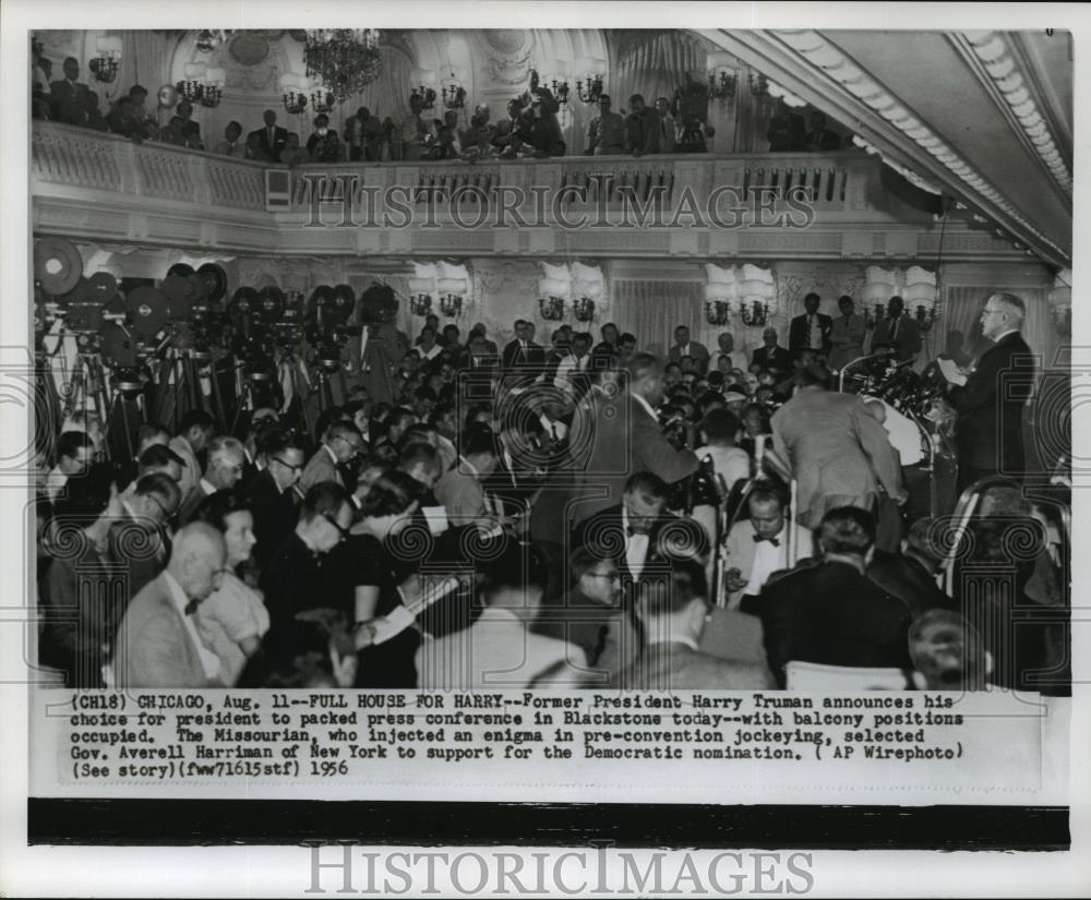 1956 Wire Photo Former Pres.Harry Truman during press conference in Blackstone - Historic Images