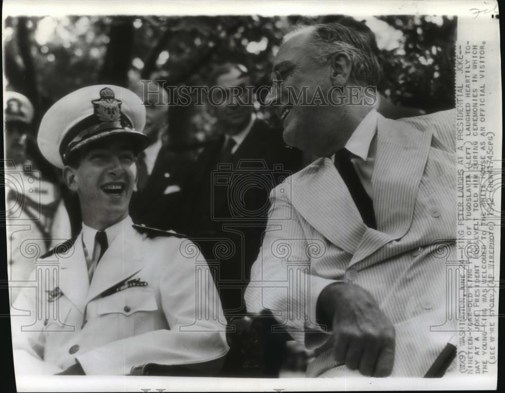 1942 Wire Photo King Peter of Yugoslavia Laughs at President Roosevelt&#39;s Joke - Historic Images