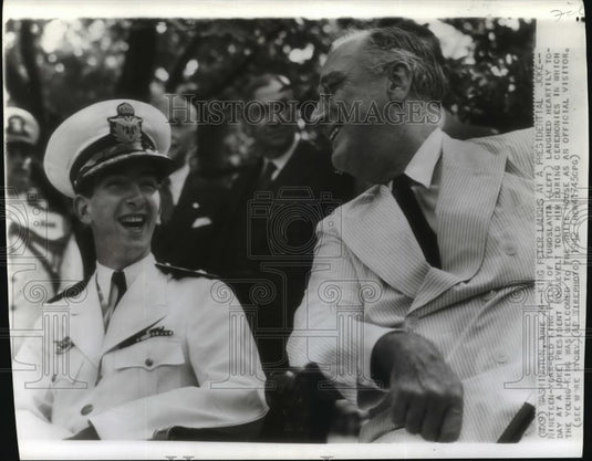 1942 Wire Photo King Peter of Yugoslavia Laughs at President Roosevelt's Joke - Historic Images