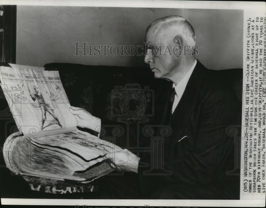 1939 Wire Photo Clark Griffith, Washington Nat'ls of American League owner - Historic Images