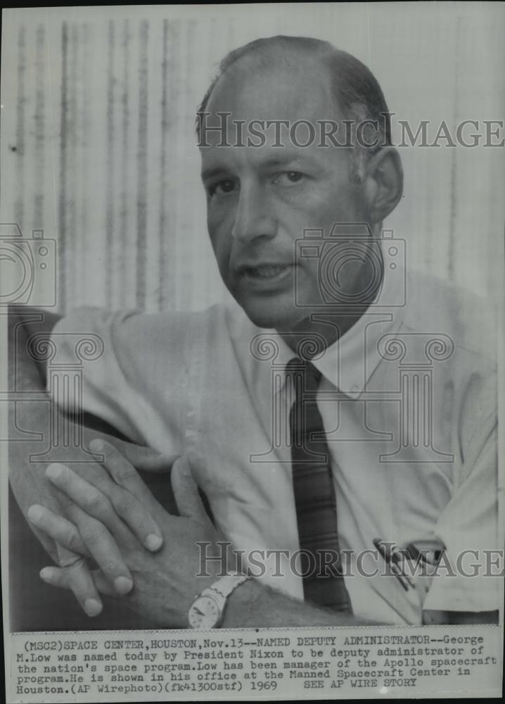 1969 Wire Photo George M Low, Deputy Administrator US Space Program in Houston - Historic Images