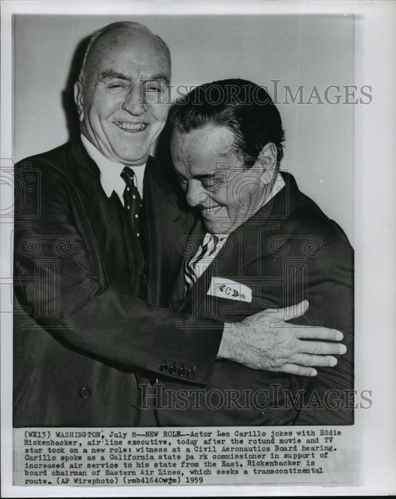 1959 Wire Photo Actor Leo Carillo with Eddie Rickenbacker of Eastern Airlines - Historic Images