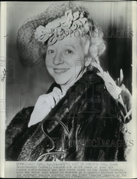 1942 Wire Photo Mrs Eddie Rickenbacker, ecstatic after hearing husbands rescue - Historic Images