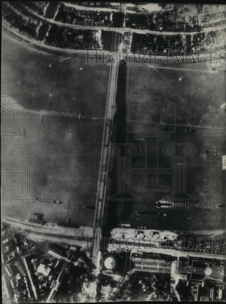 1945 Wire Photo Aerial view of Rhine River Bridge linking Neuss and Dusseldorf - Historic Images