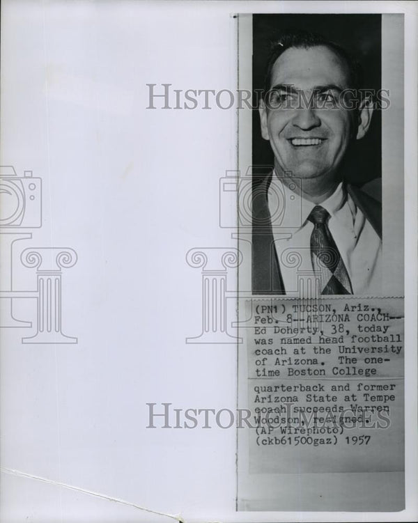 1957 Press Photo Ed Doherty, head football coach of the University of ...